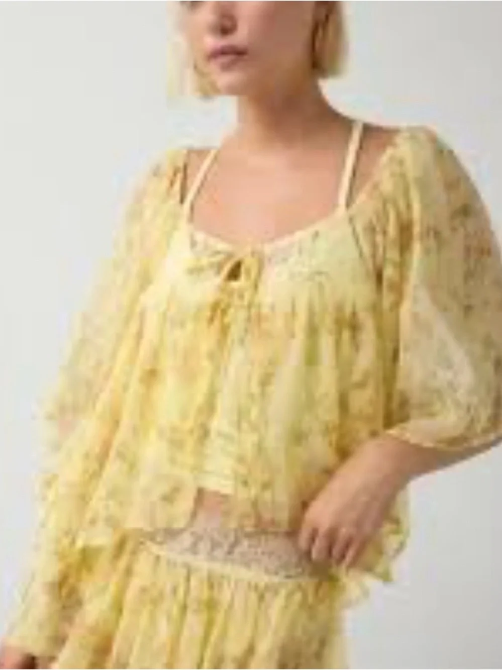 Yellow Floral Peasant Blouse - Picture 1 of 3